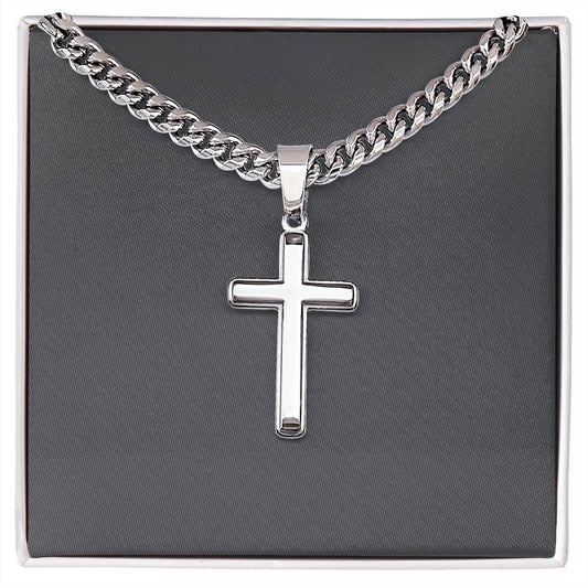 FaithConquersFear Cross Necklace with Cuban Chain